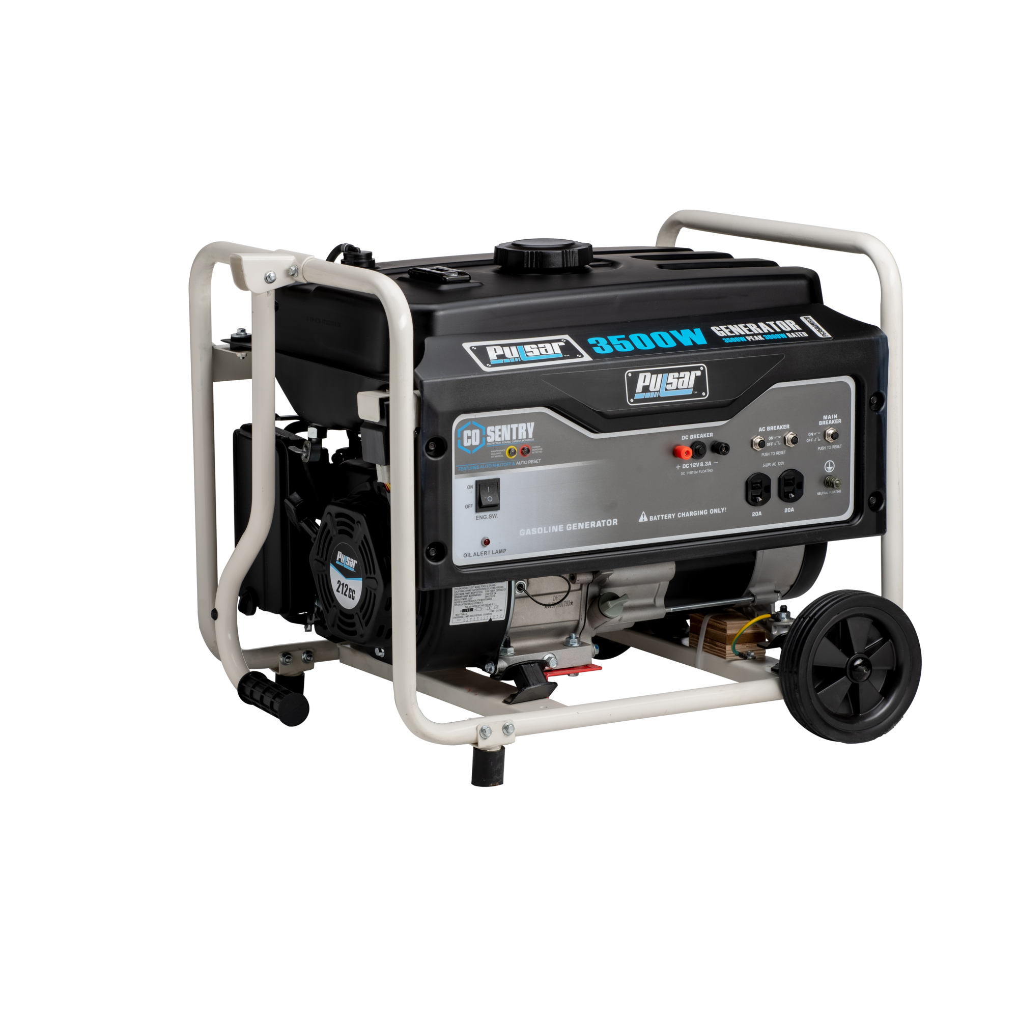 Pulsar Portable Gas Generator with Mobility Kit — 3,500 Watts, 212cc, CARB Compliant, Model# PG3500MRCO